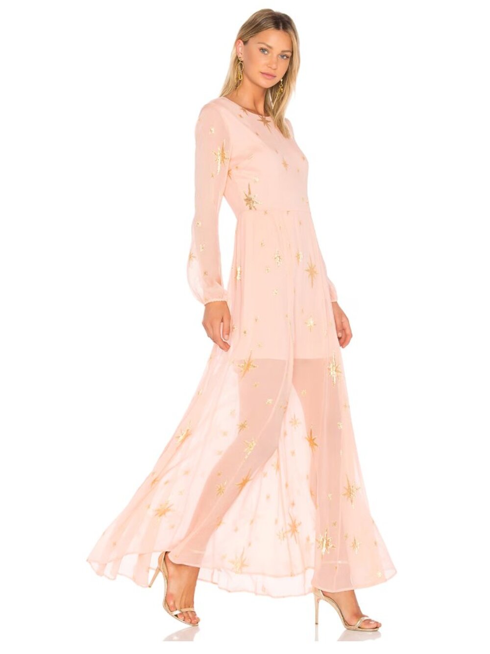 NWT For Love and Lemons Gilded Star Maxi Dress in Rose Size Small